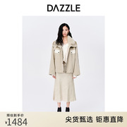 dazzle地素奥莱秋冬工装，风撞色羊皮毛领棉服，外套上衣女