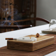 创意竹质简约防风白瓷烟灰缸办公室茶几客厅个性茶具配件