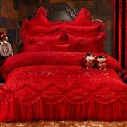 婚庆四件套大红色纯棉结婚床品六八十件套全棉，蕾丝刺绣花床上用品
