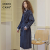 cococasa原创设计2024春秋，蓝色牛仔风，衣女中长款系带欧货大牌外套