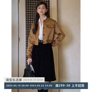 Jicouture“摩登女孩”麂皮短夹克女春季复古百搭时髦短休闲外套