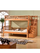 柏木上下床儿童高低床，简约子母床1.2米带梯步梯柜床组合儿童家具