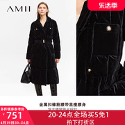 amii黑色金丝绒羽绒服，女冬季2023中长款加厚棉服女款棉衣外套