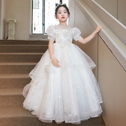 女童绝美白色公主裙小女孩洋气高级感主持人晚礼服参加婚礼连衣裙