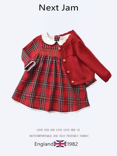 NEXT Jam一周岁女孩衣服红色格子连衣裙秋季公主裙长袖女宝宝套装