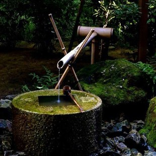 庭院竹筒流水器园林景观鱼池流水喷泉摆件竹子滴水花园装饰品造景