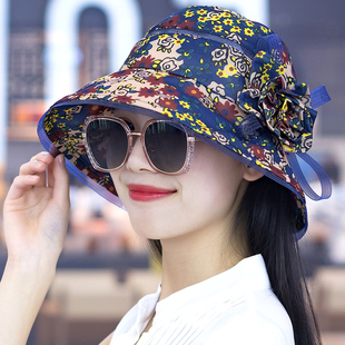 帽子女士夏天韩版田园遮阳帽，出游防晒中年妈妈，帽可折叠薄款太阳帽