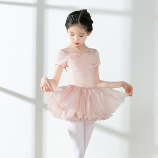 中国舞舞蹈服儿童连体，短袖夏季幼儿，练功形体演出芭蕾云彩纱蓬蓬裙