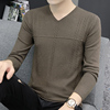 男士毛衣v领秋季韩版潮流青年，薄款打底衫，上衣修身纯色针织长袖t恤