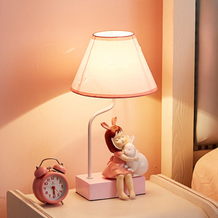 北欧台灯床头卧室简约学习专用护眼女孩创意，床头灯粉色ins可爱灯