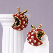 法式复古红苹果耳钉女款轻奢小众设计感耳饰过年适合带的耳环礼物