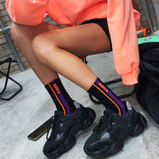 韩国荧光糖果色侧标字，母女袜子橘色荧光绿螺纹，运动滑板跳舞中筒袜