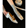 西喜自制 法式复古银色玛丽珍鞋女方头粗跟一字双扣带单鞋女