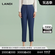 商场同款landi牛仔蓝高级感修身显瘦西装裤，女小个子2024春