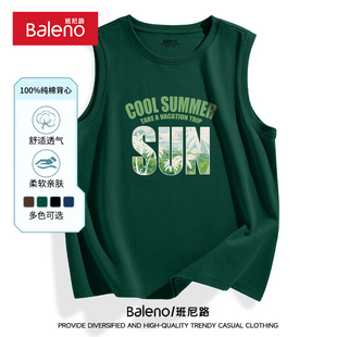 班尼路墨绿色男士背心夏季外穿运动健身无袖t恤美式字母坎肩汗衫