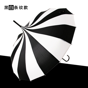 16骨经典黑白条纹宝塔，伞女创意个性，长柄复古公主遮阳伞晴雨伞