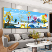 新中式客厅装饰画招财沙发背景墙壁画大气高档晶瓷镶钻画金属有框