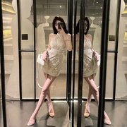 M900蕾丝连衣裙女夏季裙子2024白色气质挂脖包臀裙小个子显瘦