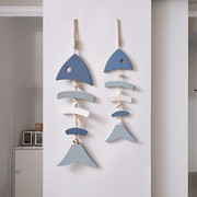 地中海风格木质蓝白鱼串挂件海洋风家居，装饰品蓝白小鱼(白小鱼)墙壁饰挂饰