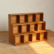 做旧木质桌面收纳柜创意阶梯，12格展示柜家居首饰杂物储物盒