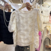韩系简约时尚白色雪纺宽松短袖圆领娃娃衫云朵肌理感泡泡袖衬衫
