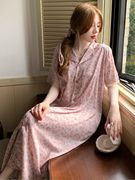 特大码300斤衬衫领睡裙，女夏季冰丝短袖，薄款粉色甜美蕾丝开衫睡衣