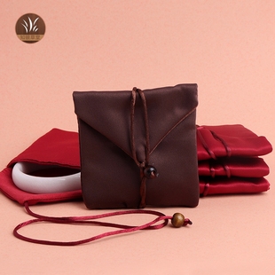 古法金首饰(金首饰)袋，文玩翡翠手镯收纳袋，木珠缠绕布艺包装袋红色棕色软