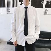 dk白色长袖衬衫男宽松情侣套装，韩版潮流学生班服休闲学院风衬衣