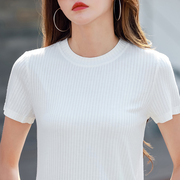 圆领修身短袖女夏季韩版纯棉，纯白色t恤女大码纯色上衣体恤汗衫t桖