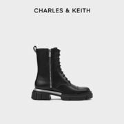charles&keith秋冬女靴，ck1-90920125英伦风增高厚底，机车马丁靴女