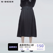 sdeer圣迪奥A字半身裙黑色通勤亚麻天裙子半身裙长裙S20181108