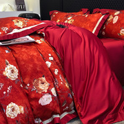 美谊家纺高级感红色被套罩结婚床上四件套纯棉100S长绒棉婚庆床品