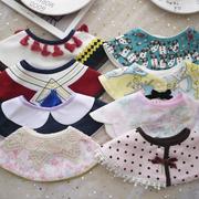 3件日本风360圆形婴幼儿童领结装饰假领子宝宝口水巾围嘴