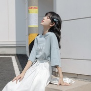 茉语家 2023年夏季短袖圆领韩版设计感小众上衣宽松原创T恤女