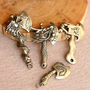 复古黄铜钥匙扣纯铜手工斧头斧子小挂件吊坠饰品男士创意钥匙链