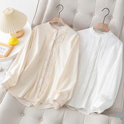 法式花边立领白色衬衫大码2024春秋设计感小众风琴褶气质上衣