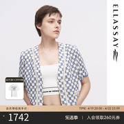 ELLASSAY歌力思春夏棉感棋盘格休闲短袖外套女EWW342T021