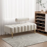 北欧换鞋凳白色布艺羊羔毛钢琴键卧室床尾凳轻奢设计单人艺术矮凳