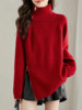 大红色本命年气质减龄针织打底衫2024冬季时尚宽松高领毛衣女