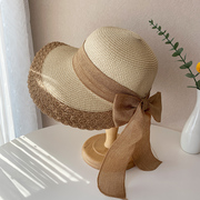 草帽女夏季防晒帽大檐，遮阳帽海边度假沙滩，太阳帽子韩国蝴蝶结凉帽