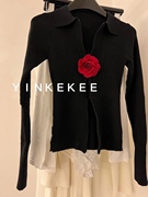YINKEKEE（11.12上新）韩版洋气个性小众简约花朵开衫女