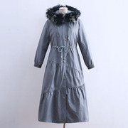 冬季设计感毛领连帽风衣棉服外套女中长款加绒保暖棉袄大衣