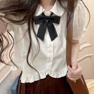 夏季学院风泡泡袖白色短袖衬衫女日系甜美风基础款jk衬衫学生上衣