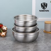 诺顿 家用料理盆套装5GTB003食品级304不锈钢米筛盆料理盆 可批