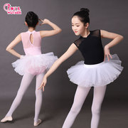 儿童芭蕾舞蹈裙夏季短袖练功服，女童粉色蓬蓬裙，考级演出服女孩跳舞