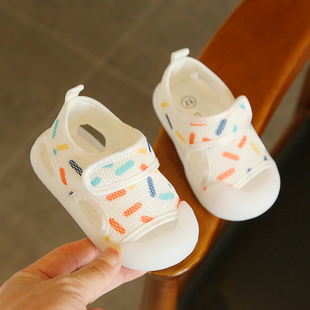春夏宝宝学步凉鞋卡通小熊6个月-2岁透气防滑男女婴儿鞋网布