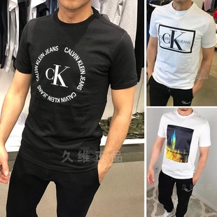 calvinkleinckjeans男士时尚，字母圆领短袖t恤休闲上衣