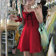 小个子红色波点吊带连衣裙子夏季女装2024早春季风情万种短裙