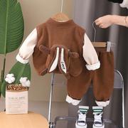 男女宝宝加绒卫衣套装秋冬季1-3岁5婴儿童加厚马甲三件套男童冬装