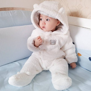 婴儿外出服冬天包脚英式连体衣，冬季连脚带脚外出潮流时尚棉服加厚